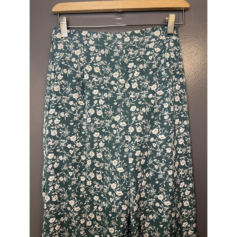 ROOLEE Pants Womens Small Green Floral Wide Leg High Rise Elastic Waist Casual
